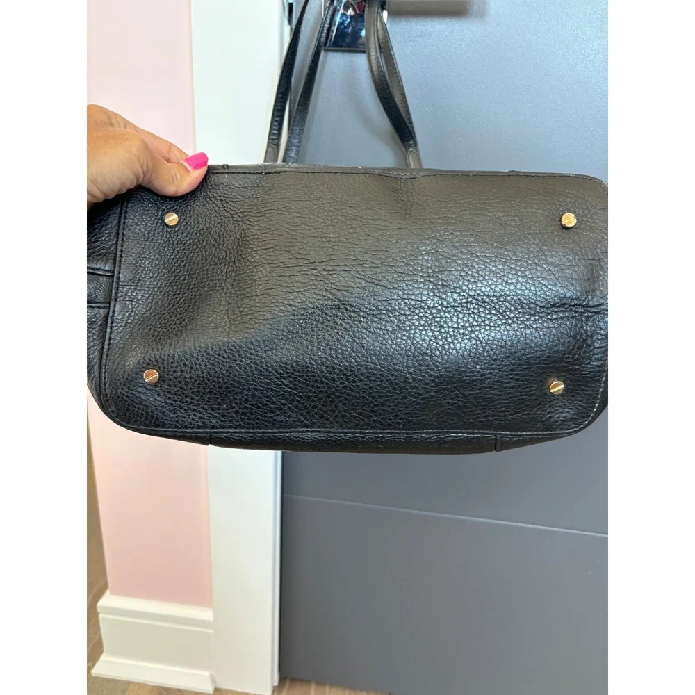 Tory Burch Black Pebbled Leather Side Zip Snakeskin Gusset Tote Bag